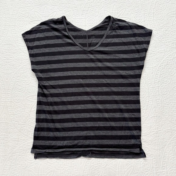 Icebreaker Women's Aria Merino Wool T-Shirt, Black / Grey Stripes - Picture 1 of 4